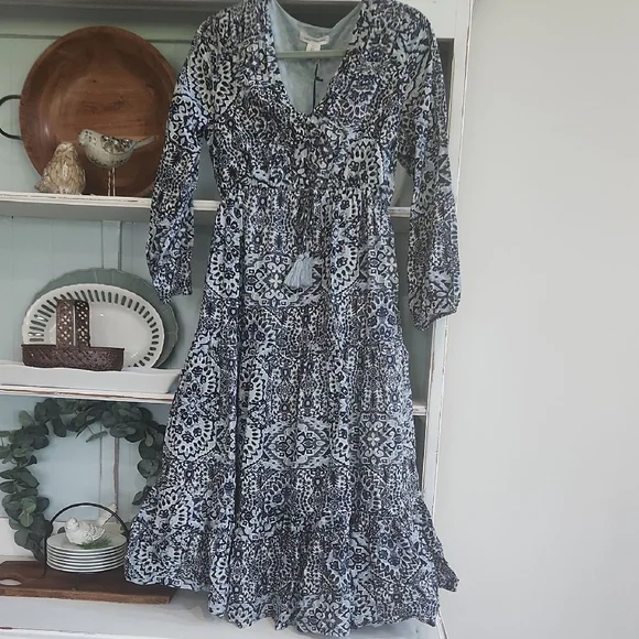 Lucky Brand | Dresses | Lucky Brand Blue Floral Midi Dress Size Small |  Poshmark